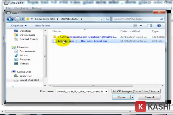 Chọn file game Bloody Roar 2 và nhấn Open