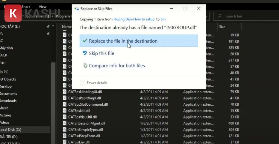 Replace the file in the destination