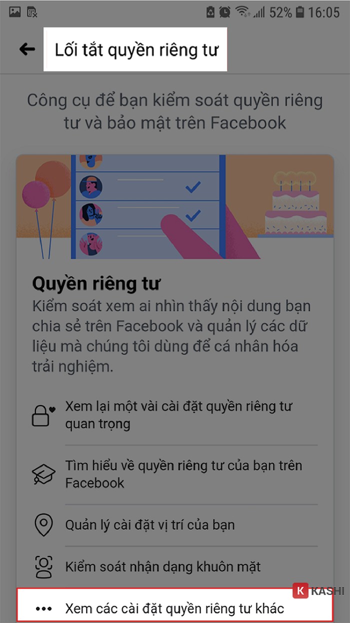 Xem các cài đặt quyền riêng tư khác