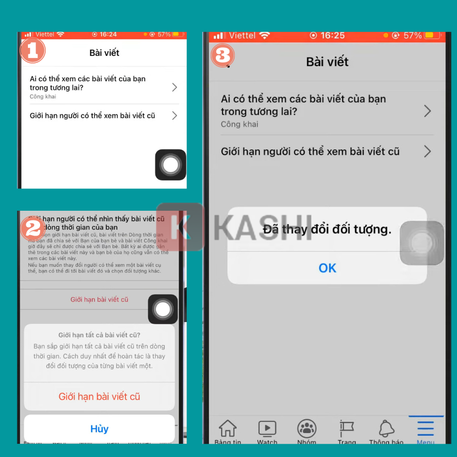 Quay trở lại mục "Bài viết" chọn "Giới hạn người có thể xem bài viết cũ", chọn "Giới hạn bài viết cũ" -> "OK"