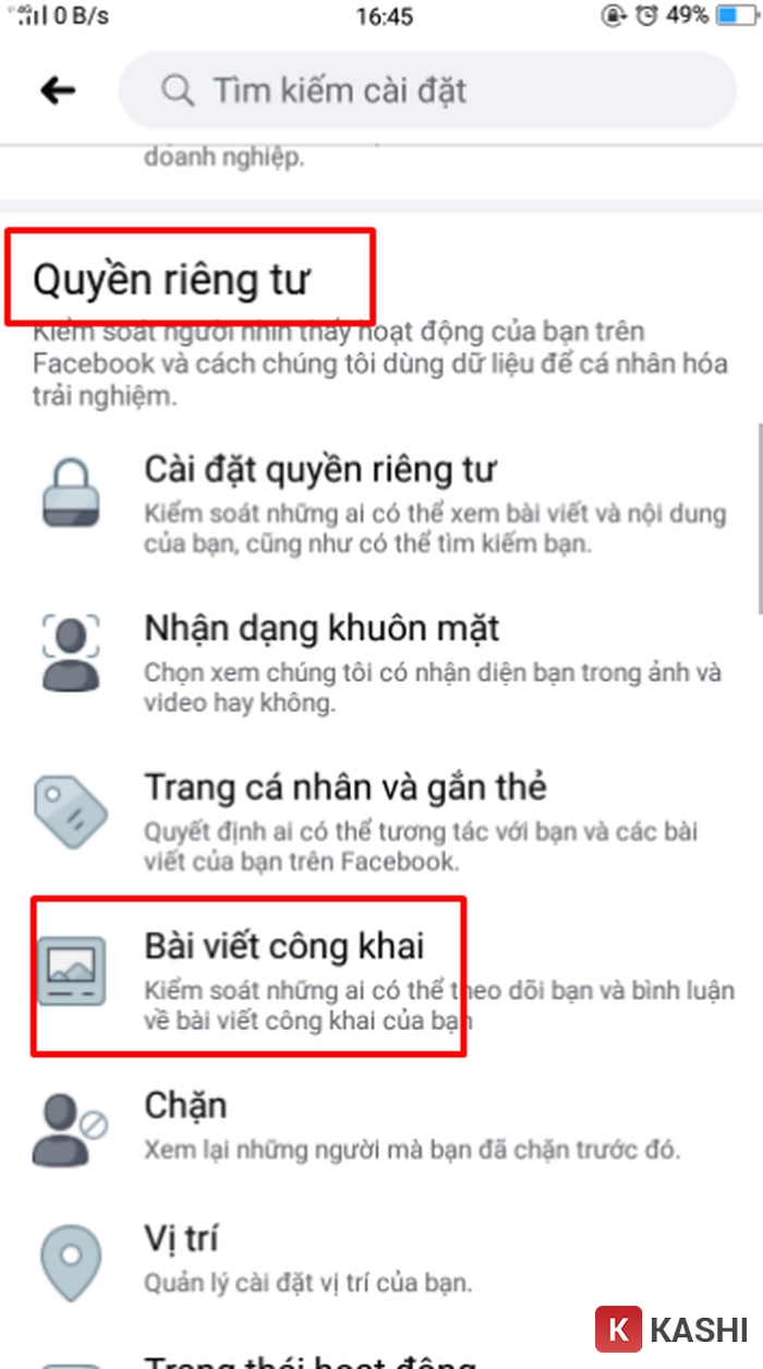 Chọn bài viết công khai trên Facebook Android
