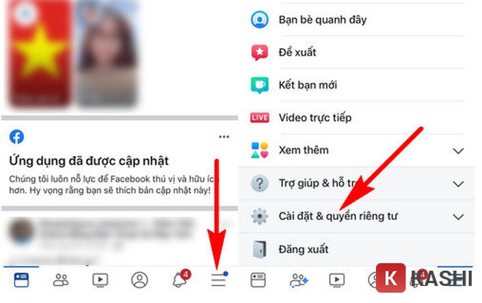 Mở cài đặt và quyền riêng tư trên Facebook iOS