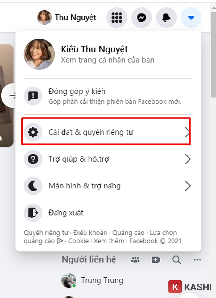 Mở cài đặt và quyền riêng tư trên Facebook máy tính