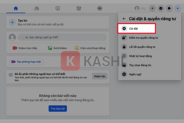 Nhấn chọn vào "Cài đặt" 