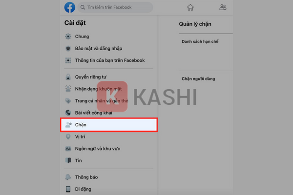 Click chọn mục "Chặn" ở góc bên trái.
