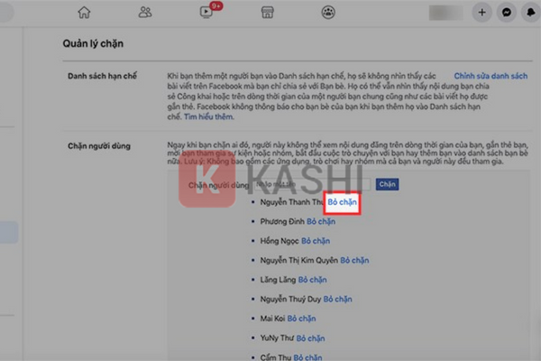 Nhấn vào chữ "Bỏ chặn" màu xanh dương