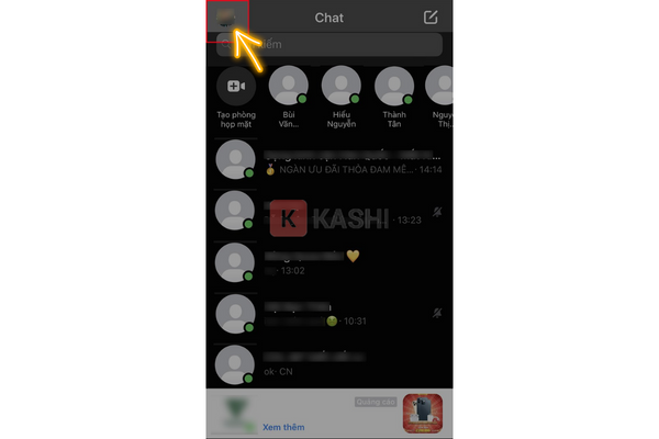 Mở ứng dụng Messenger trên điện thoại -> Chọn ảnh đại diện của bạn ở góc trên màn hình bên trái.