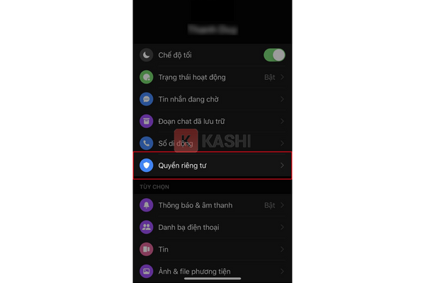 Nhấn chọn "Quyền riêng tư" 