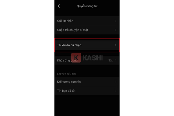 Nhấn vào "Tài khoản đã chặn"