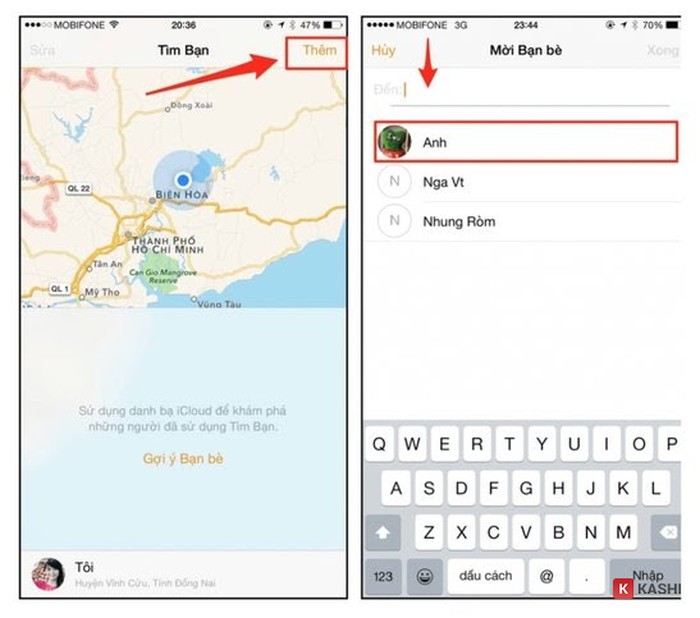 Thêm liên hệ để chia sẻ vị trí