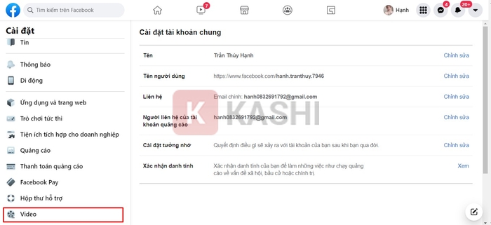 Kéo xuống dưới => click chọn "Video"