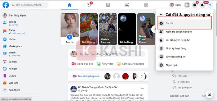 Bạn chọn Cài đặt