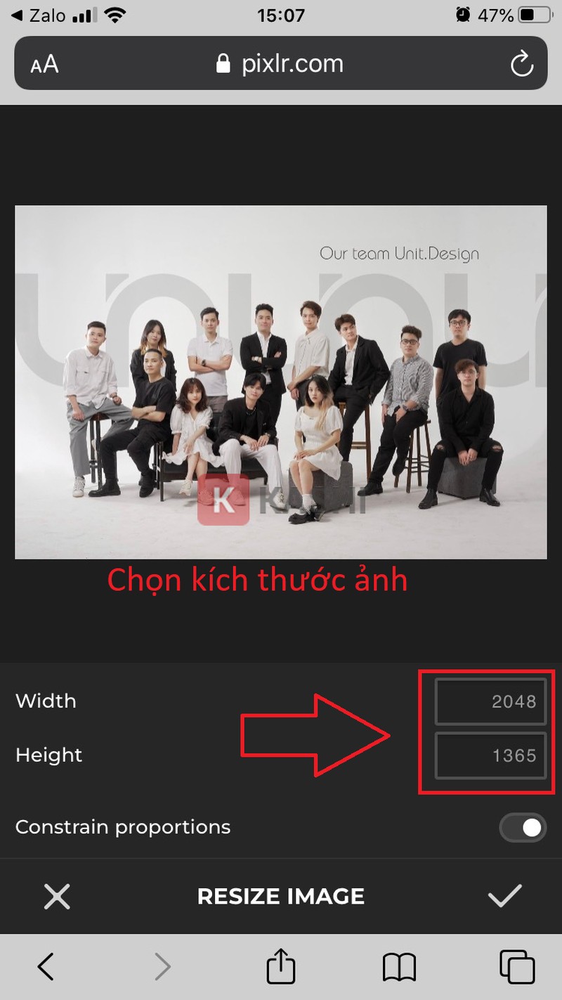 Điền "Width - Chiều rộng" và "Height - Chiều cao"
