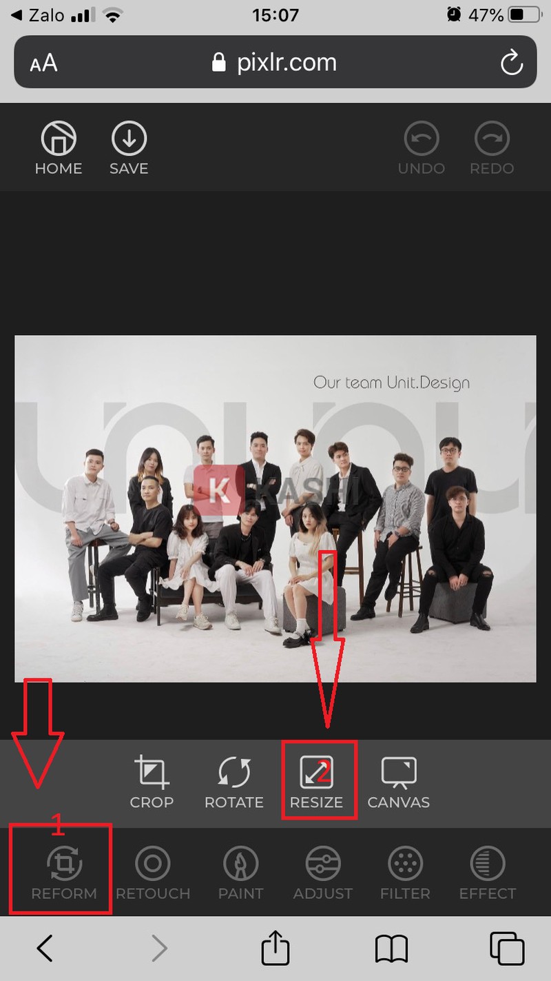 Click "Reform" => "Resize"