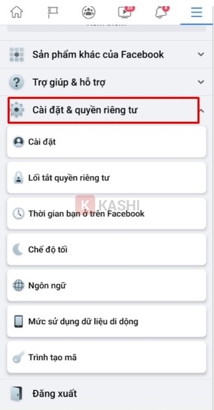 Chọn bánh răng => "Cài đặt & quyền riêng tư"