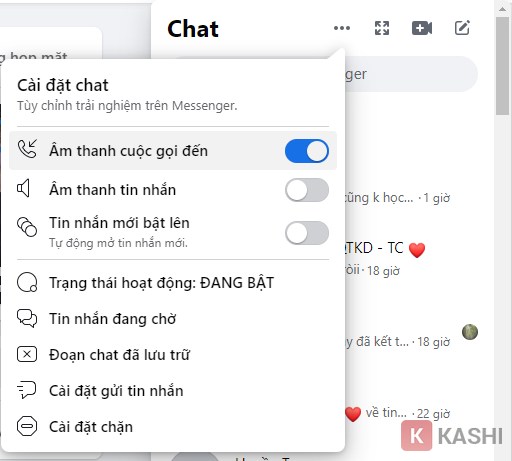 Bật trạng thái hoạt động trên Messenger máy tính