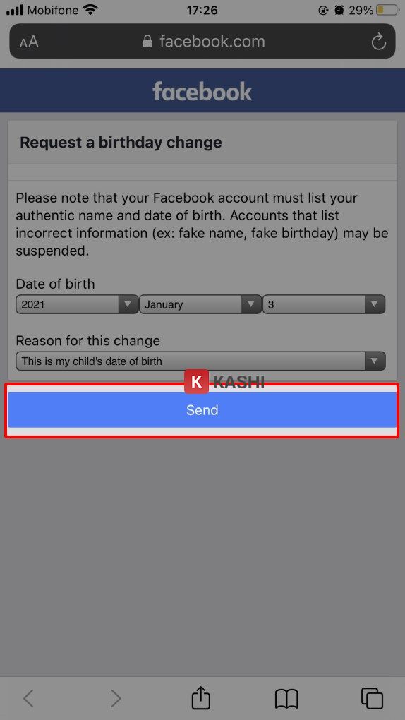 Gửi yêu cầu thay đổi ngày sinh