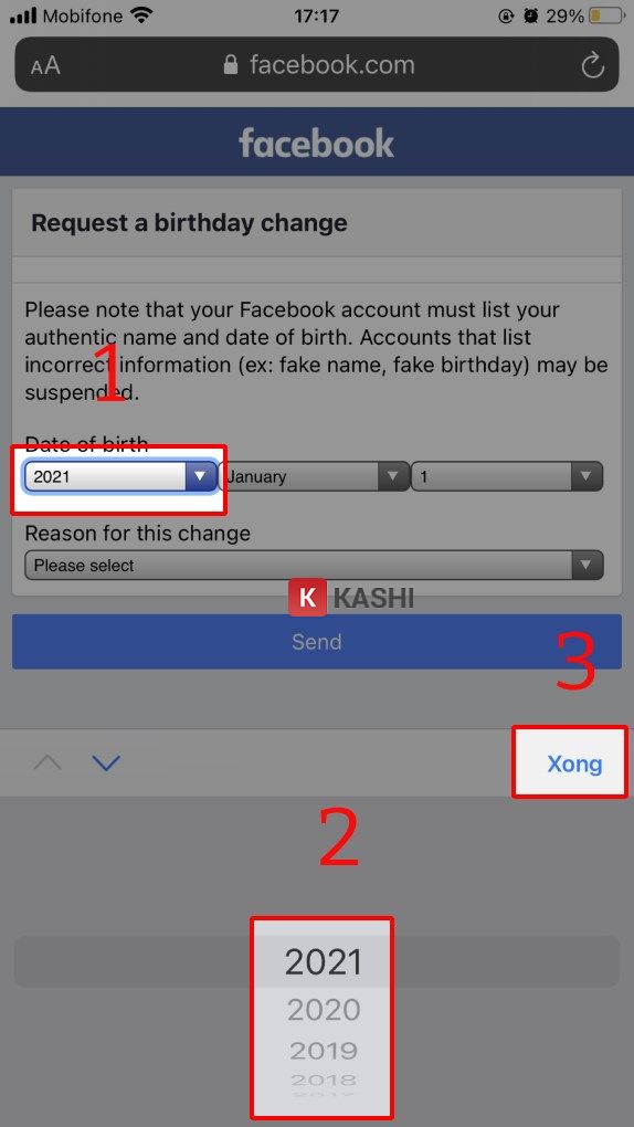 Chọn ngày sinh mới qua link hỗ trợ