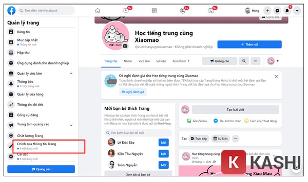 Chỉnh sửa thông tin trang