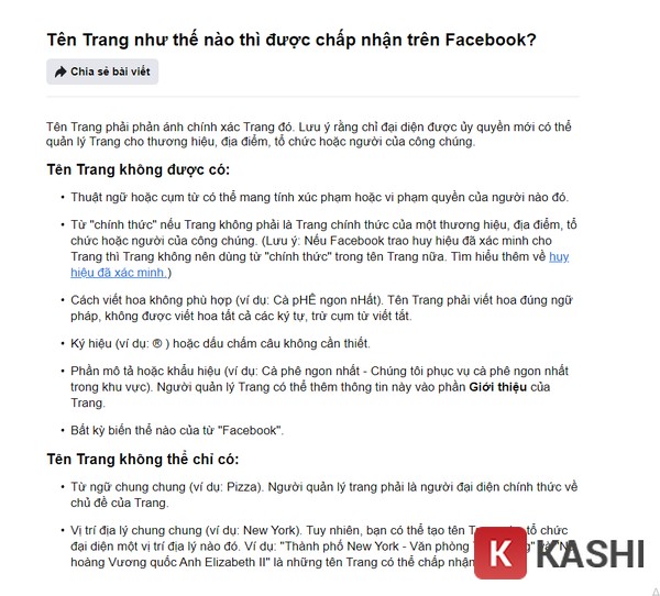 Quy định đặt tên Fanpage Facebook