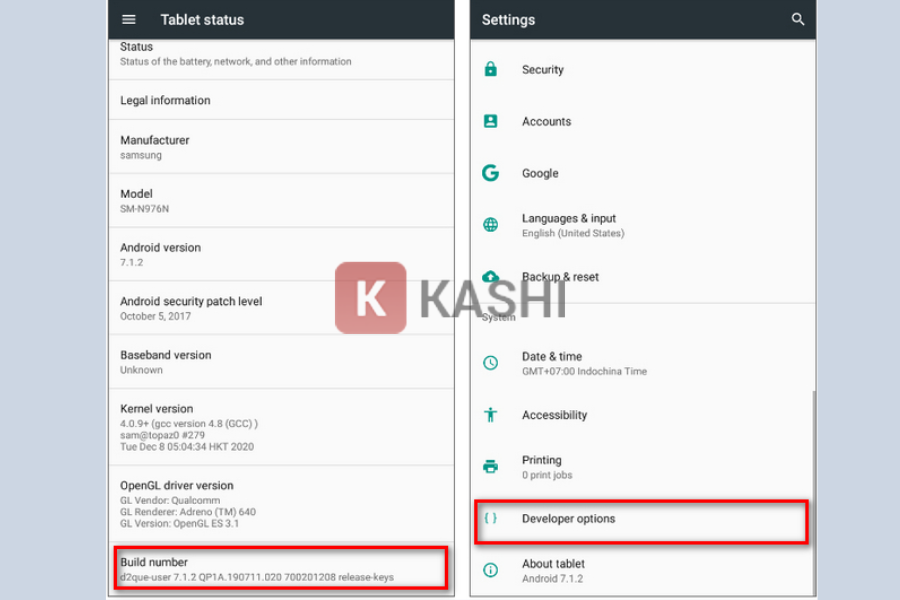 Bật tùy chọn nhà phát triển