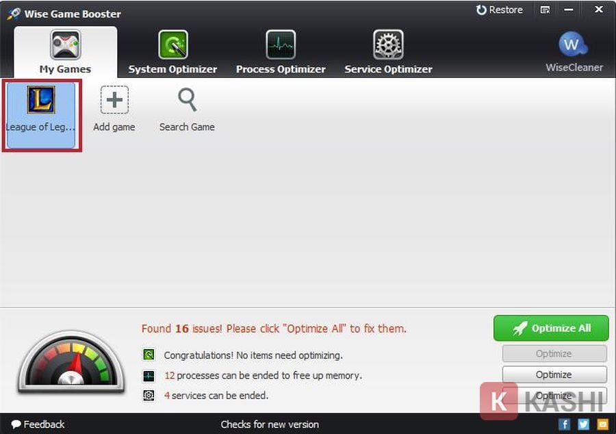 Vào My Games => chọn Optimize All