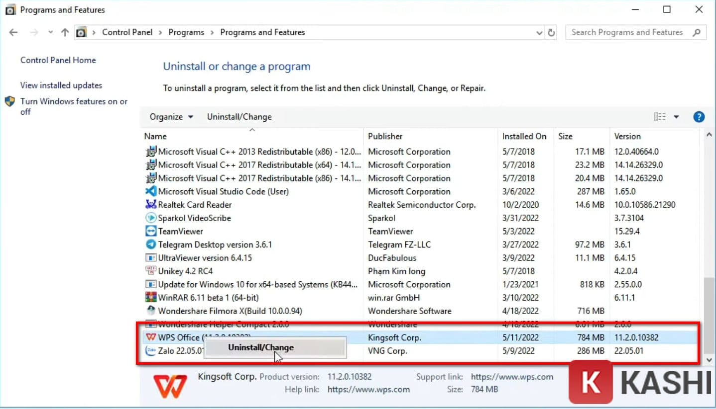 Gỡ cài đặt WPS Office trên Windows 11