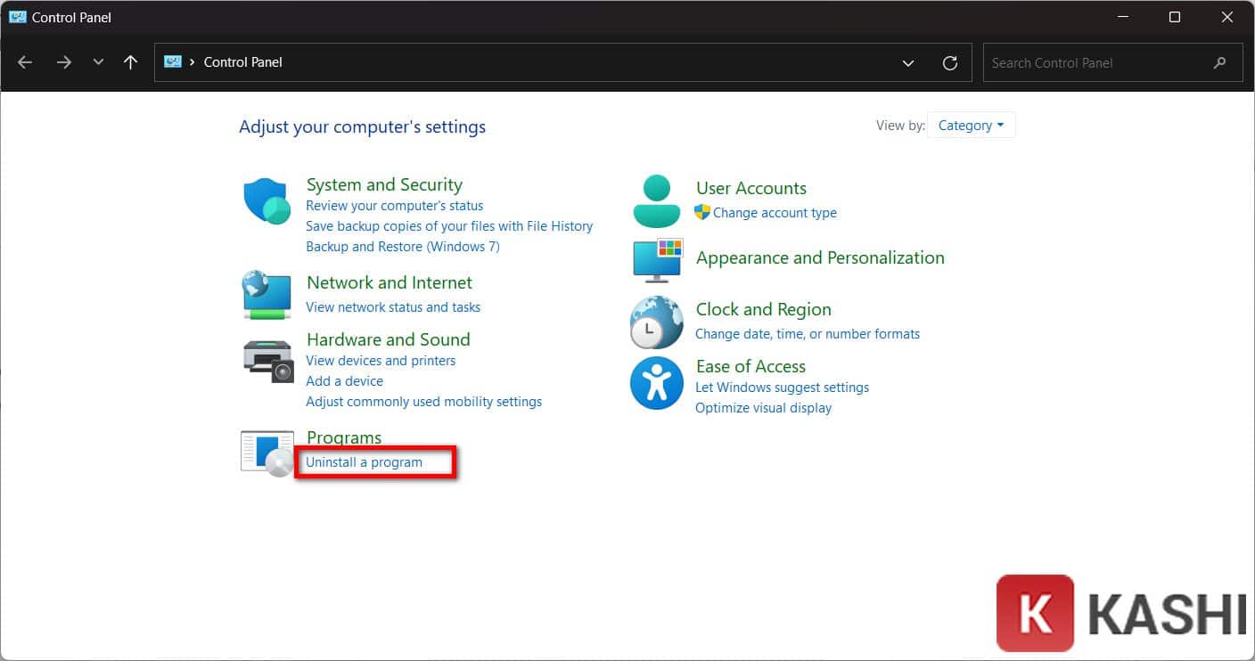 Chọn Uninstall a program trên Windows 11