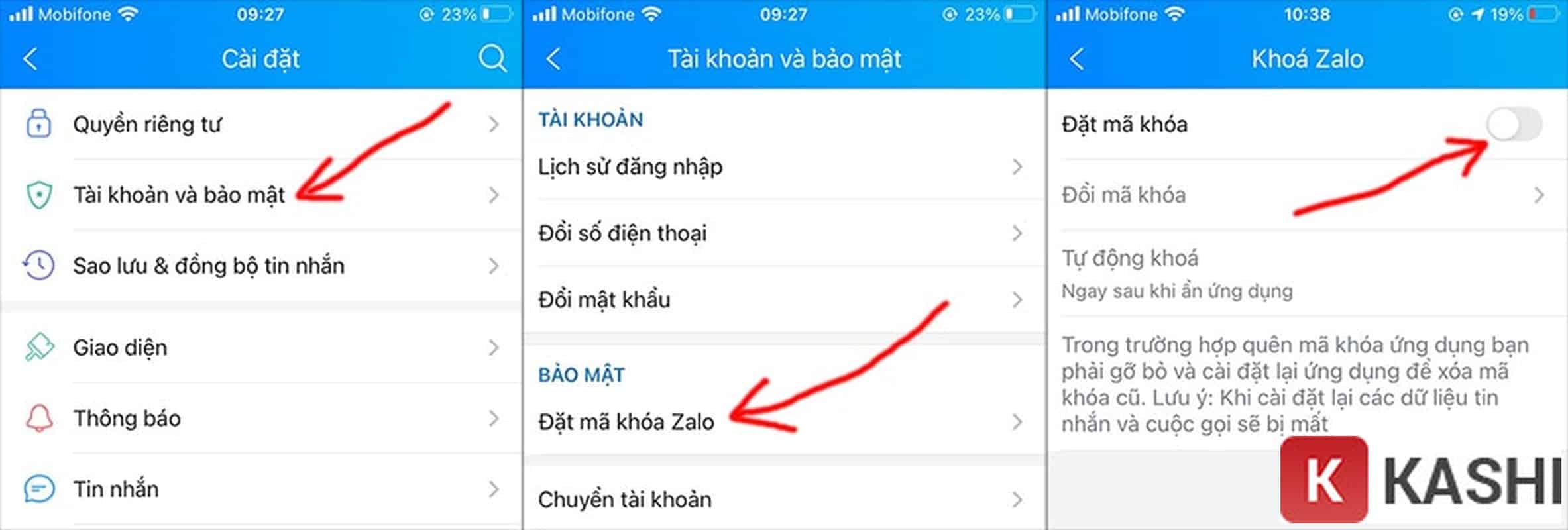 Đặt mã khóa Zalo