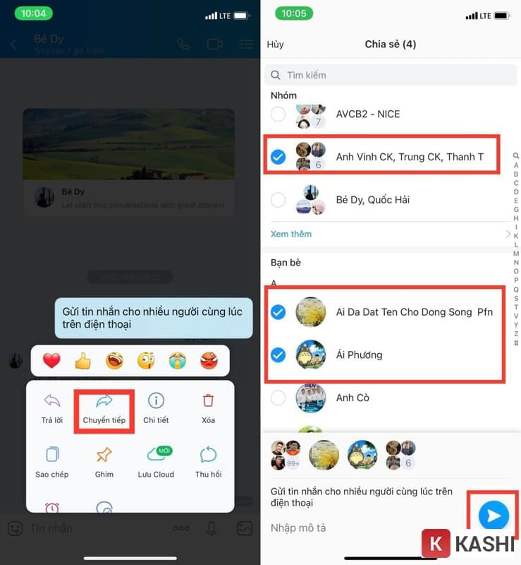Lựa chọn chuyển tiếp tin nhắn để gửi tới nhiều người cùng lúc