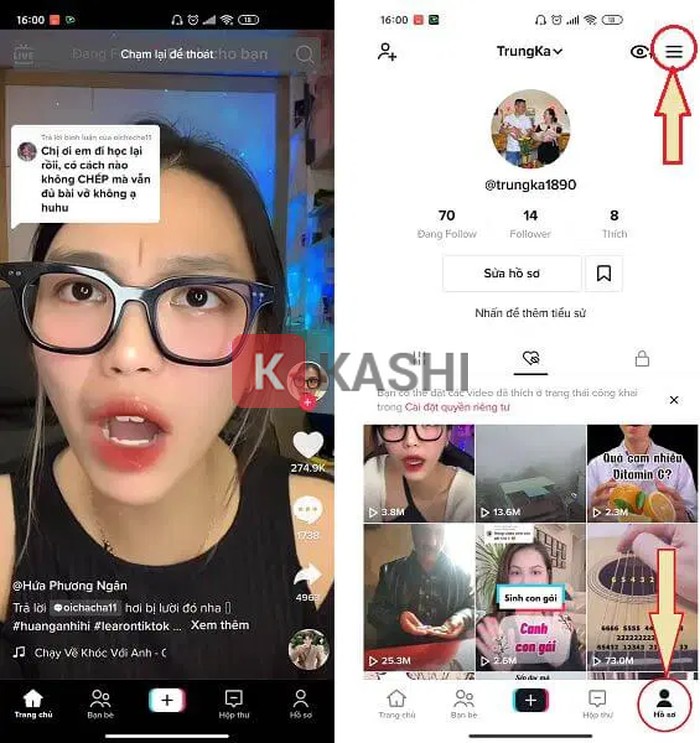 nhấn vào nút 3 gạch ngang ở góc trên cùng