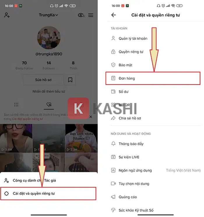 chọn mục "Cài đặt và quyền riêng tư"