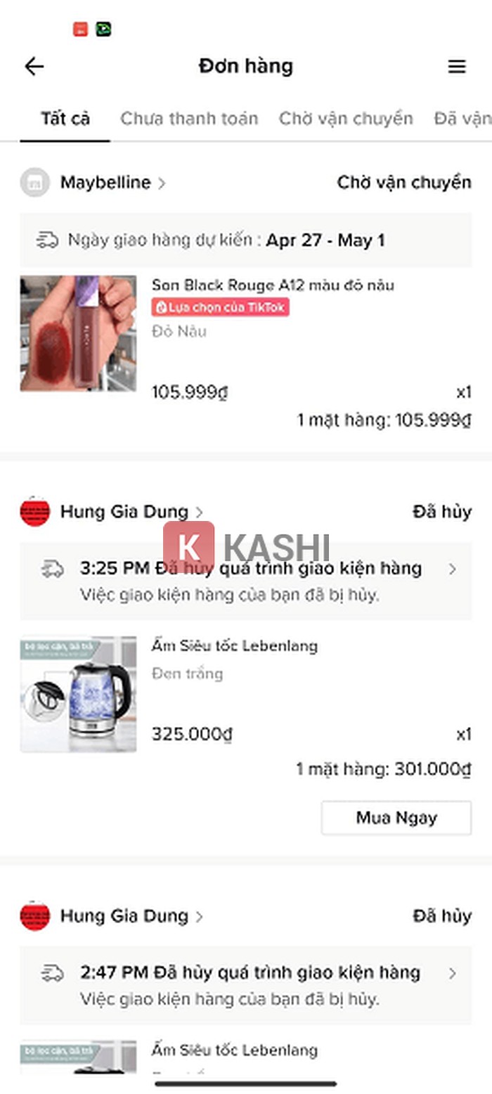 chọn đơn hàng muốn hủy.