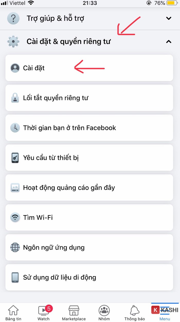 Chọn “ cài đặt và quyền riêng tư” => nhấn “ cài đặt”