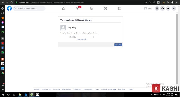 Nhập mật khẩu facebook để xác nhận.