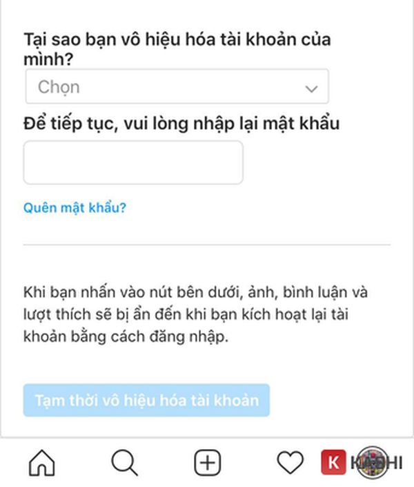 Chọn lý do và vô hiệu hóa