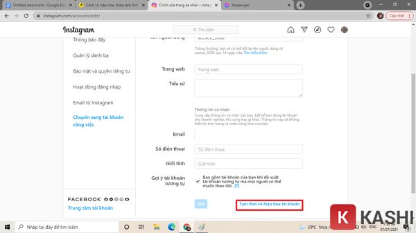 Nhấn vào Tạm thời vô hiệu hóa tài khoản