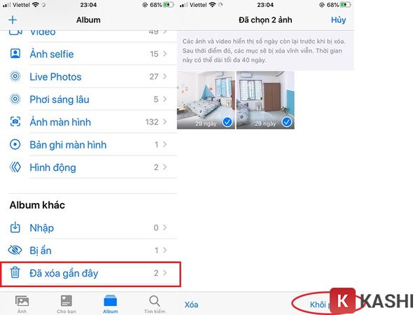 Khôi phục ảnh từ thư mục Đã Xóa Gần Đây