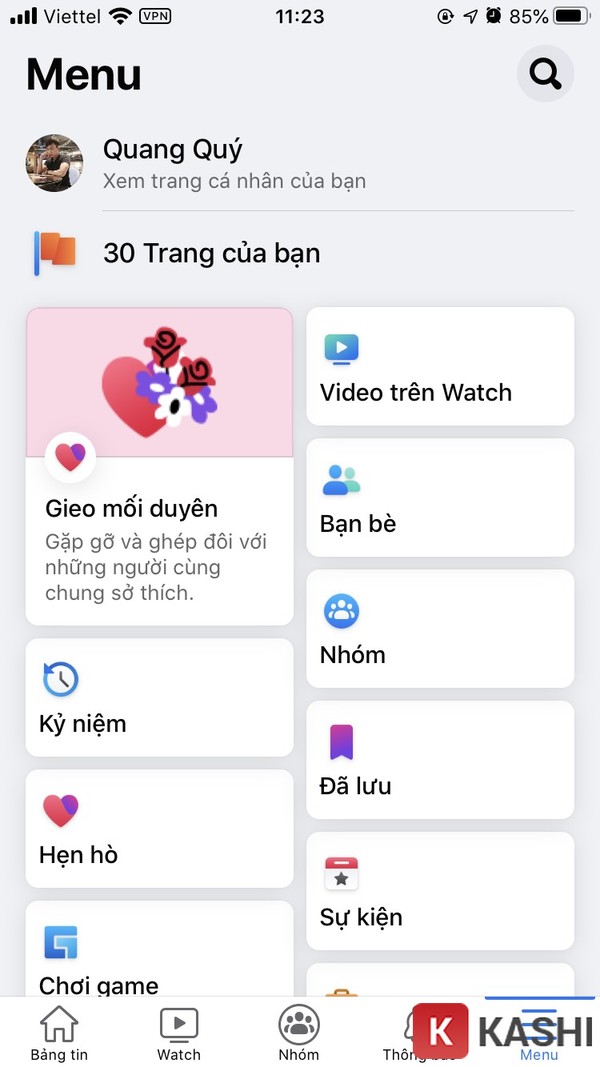 Mở trang cá nhân Facebook