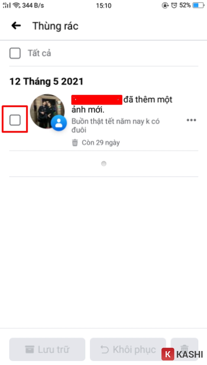 Mô tả ảnh: Danh sách bài viết trong thùng rác trên Facebook