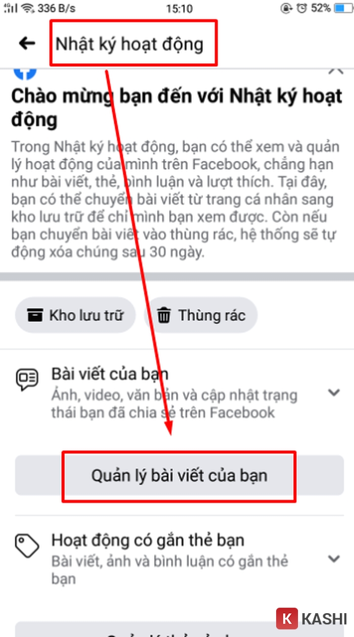 Mô tả ảnh: Mục Quản lý bài viết trên Facebook