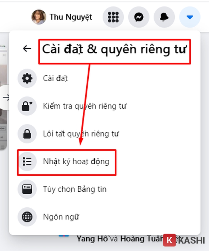Mô tả ảnh: Mục Cài đặt & quyền riêng tư trên Facebook máy tính