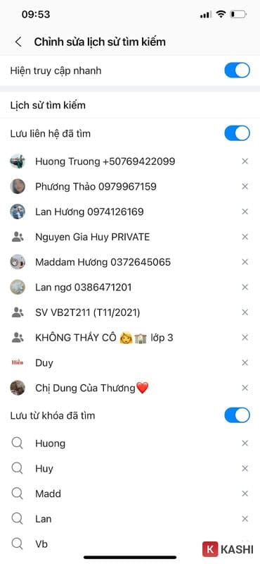 Giới hạn số lượt tìm kiếm được Zalo lưu trữ