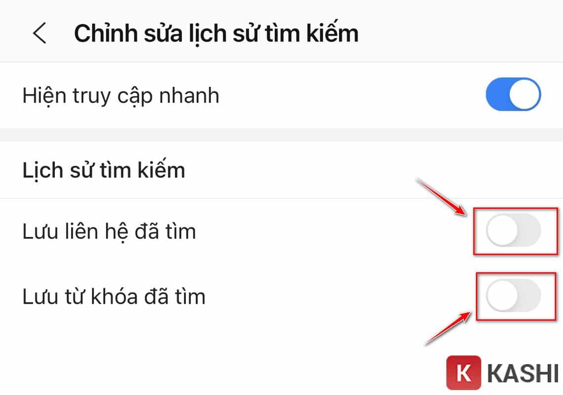 Gạt sang trái để tắt lưu tìm kiếm