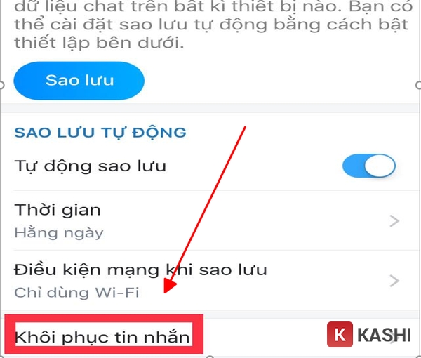 Tiếp tục chọn “Khôi phục tin nhắn”