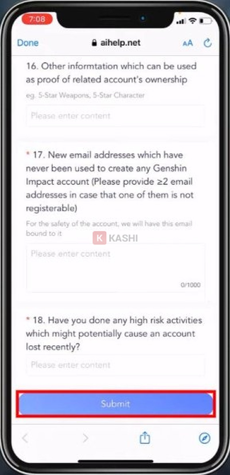 Nhập địa chỉ mới và gửi cho hệ thống