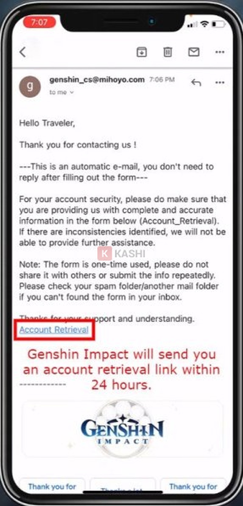 nhấn link liên kết để "Truy xuất tài khoản