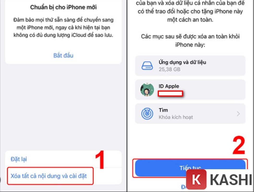Xóa tất cả nội dung và cài đặt