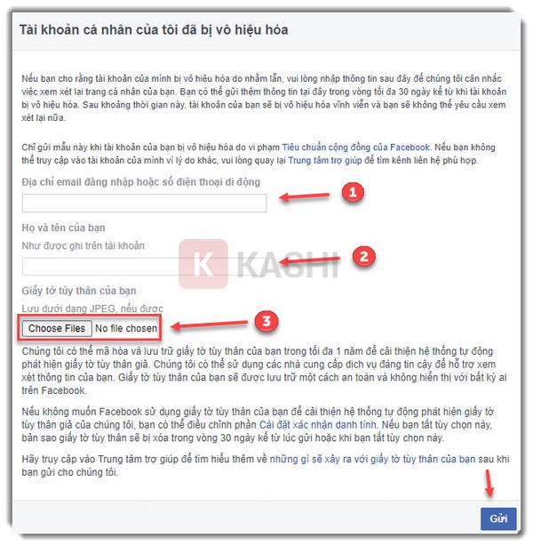 Điền thông tin vào biểu mẫu kháng cáo Facebook