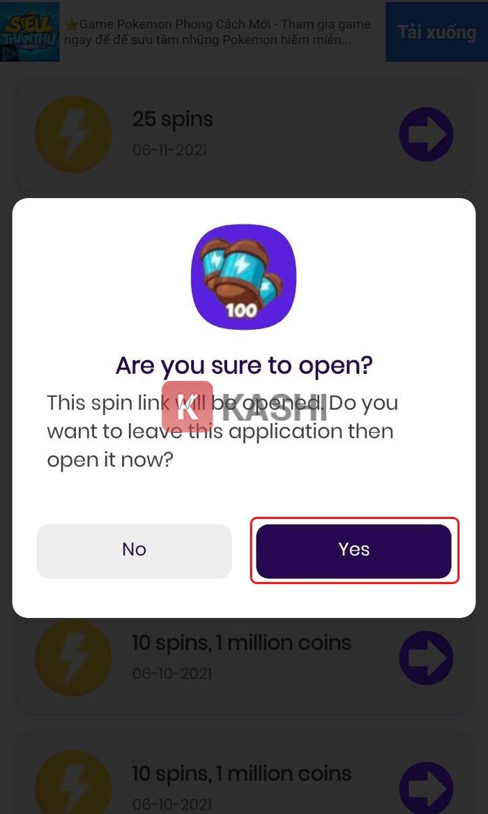 Thông báo chuyển hướng vào game